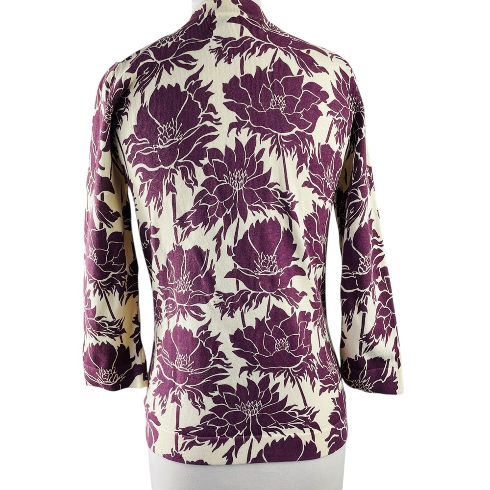 Isaac Mizrahi for Target Cream & Plum Floral Button-Up Cardigan, Size Small - Picture 2 of 6